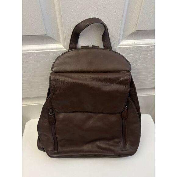 Apostrophe Brown Leather Backpack Purse Soft Pebbled Leather Flap Front Bag main image 5